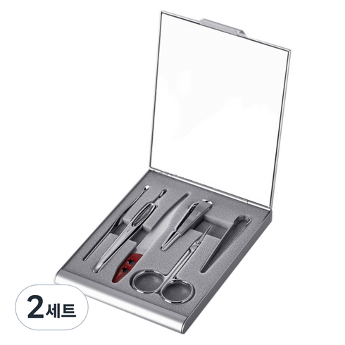 777 컴팩트 손톱깎이 6종세트, 2세트, 귀이개 + 파일(손톱연마) + 손톱깎이 + 큐티클가위 + v형밀대 + 족집게