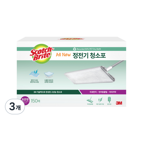 스카치브라이트 올뉴 재활용 PET 사용 정전기 청소포 150p, 3개