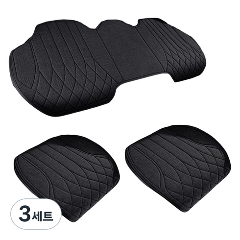 Ez2mk 스타일리쉬 사계절 차량용 방석 앞좌석 2p + 뒷자석 세트 MS-370, 블랙, 3세트