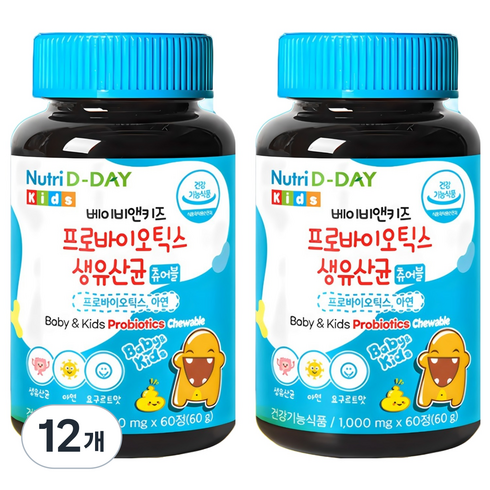 뉴트리디데이 베이비앤키즈 프로바이오틱스 생유산균 아연 60g, 60정, 12개