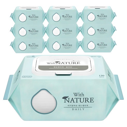 위드네이쳐 데일리 물티슈 리필형 틱톡캡, 47g, 120매, 10개