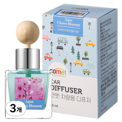 코멧 설레는 향 가득 차량용 디퓨저 50ml, 아쿠아체리블라썸, 3개