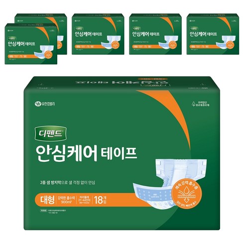 디펜드 남녀공용 안심케어 테이프 성인기저귀, 18개입, 6개