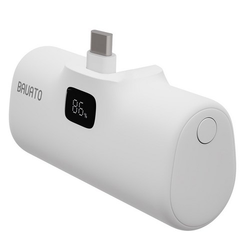 바우아토 포켓쉴 단자 접이식 PD 20W 고속 충전 미니 일체형 도킹형 보조배터리 5000mAh C타입, 화이트(D-B-02011), 화이트