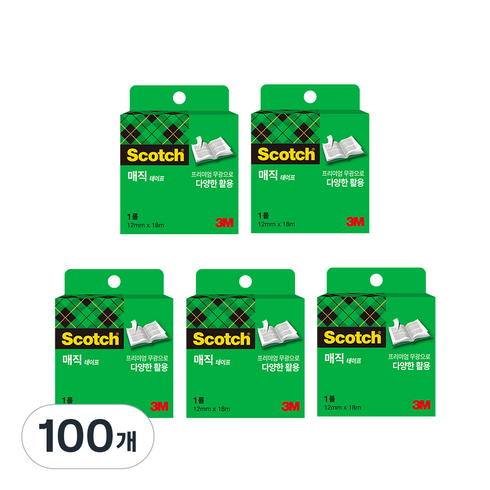 스카치 매직 테이프 리필 12mm x 18m, 혼합색상, 100개