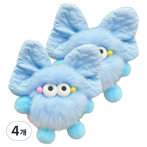 루시마켓 리본 폼폼 인형 키링, 블루, 4개