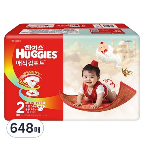 하기스 2026 매직컴포트 밴드형 기저귀 남여공용, 648매, 2단계
