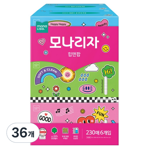 모나리자 힙앤팝 미용티슈 2겹, 230매, 36개
