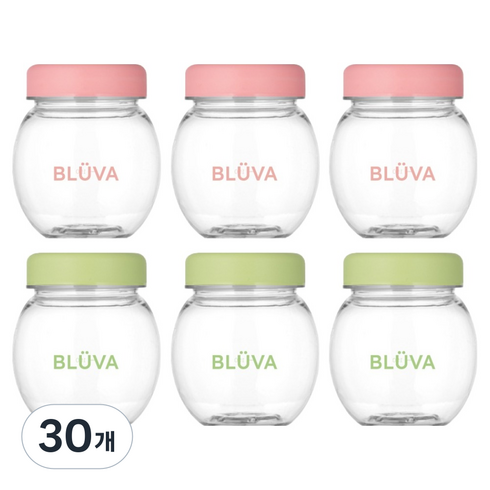블루바 눈금표시 트라이탄 파스텔캡 다용도 단지 미니 보틀, 핑크, 그린, 30개, 250ml