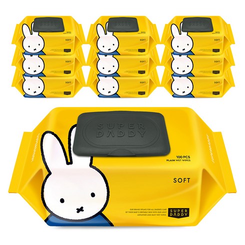 슈퍼대디 소프트 미피 유아물티슈 캡형, 50g, 100매, 10개