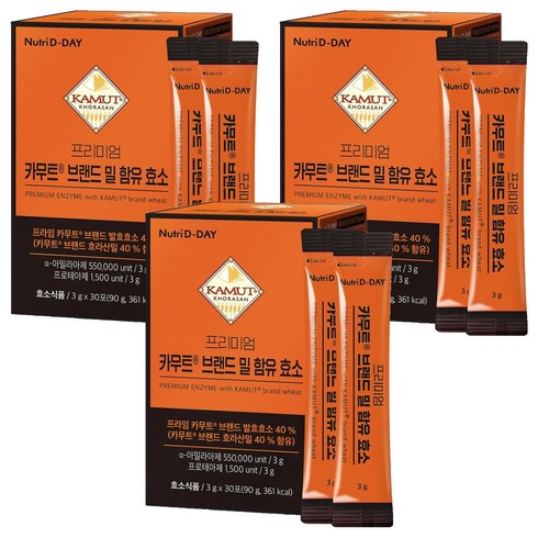 뉴트리디데이 프리미엄 카무트 브랜드 밀 함유 효소, 90g, 3개