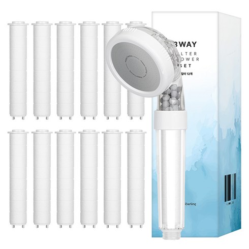 해피달링 수압 조절 3WAY 필터 샤워기 + 필터 12p 세트, 1개, 화이트