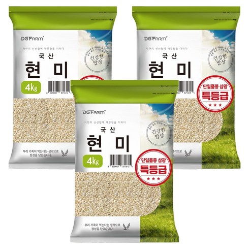 대구농산 건강한밥상 국산 특등급 현미, 4kg, 3개
