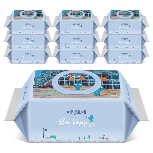 페넬로페 본보야지 퐁피두 아기물티슈 캡형, 75g, 70매, 10개