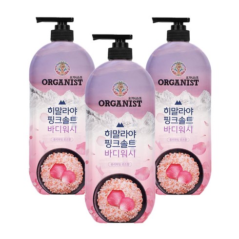오가니스트 히말라야 핑크솔트 풍성한 거품 산뜻한 바디워시 로즈향, 900g, 3개