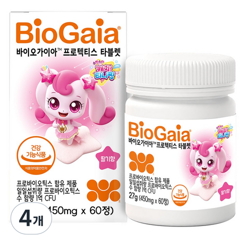 바이오가이아 티니핑 프로텍티스 타블렛 유산균 딸기향 27g, 4개, 60정
