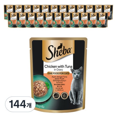 쉬바 1세 이상 고양이 간식 파우치, 닭+참치, 70g, 144개