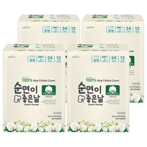 순면이 좋은날 생리대, 중형, 12개입, 4개
