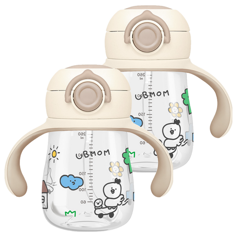 유비맘 트라이탄 데일리 원터치 빨대컵, 260ml, 2개, 초코
