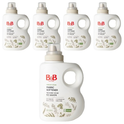비앤비 유아 무향 비건 섬유유연제 용기형, 1.5L, 5개