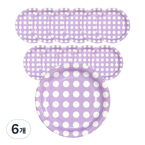 파티쇼 도트접시 18cm 라일락, 6개입, 6개