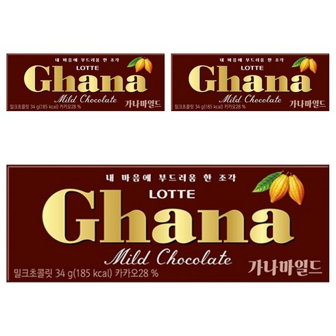 가나 마일드 밀크초콜릿, 34g, 3개