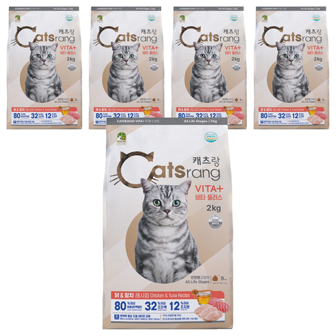캐츠랑 전연령 고양이 비타플러스 건식사료, 닭+참치, 2kg, 5개