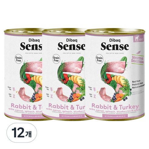 디바크 센스 어덜트 그레인프리 하이포알러제닉 주식캔 래빗, 토끼, 380g, 12개