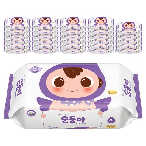 순둥이 프리미엄 엠보싱 물티슈 리필형, 65g, 70매, 50세트