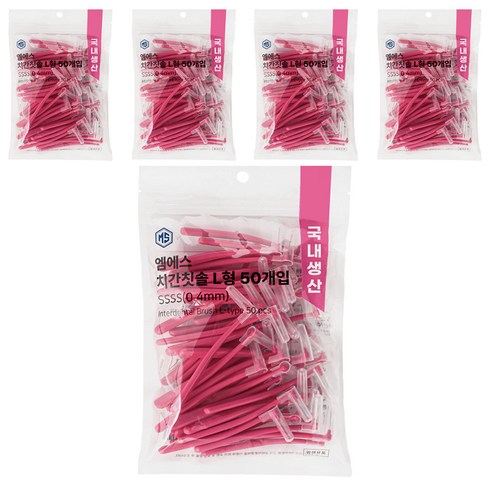 엠에스덴탈 L형 치간칫솔 SSSS, 0.4mm, 50개입, 5개