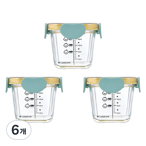 락앤락 리틀럽 디어 밀폐캡 정사각 이유식 용기, 260ml, 스카이블루, 6개