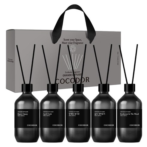 코코도르 그란데 디퓨저 + 섬유스틱 7p, 블랙체리+에이프릴프레쉬+양재동꽃시장+숲속새벽공기+북스토어인더우드, 500ml, 5개