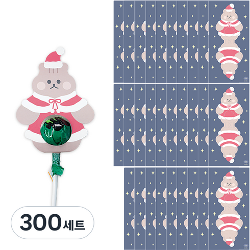 도나앤데코 레인보우가든 크리스마스 막대 사탕 포장 페이퍼 세트, 003 산타루디, 300세트