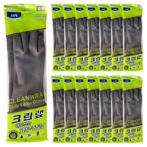 크린랩 매일쓰는 고무장갑, 그레이, 중(M), 15개