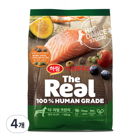 하림펫푸드 시니어 강아지 더리얼 크런치 건식사료, 연어, 1.6kg, 4개