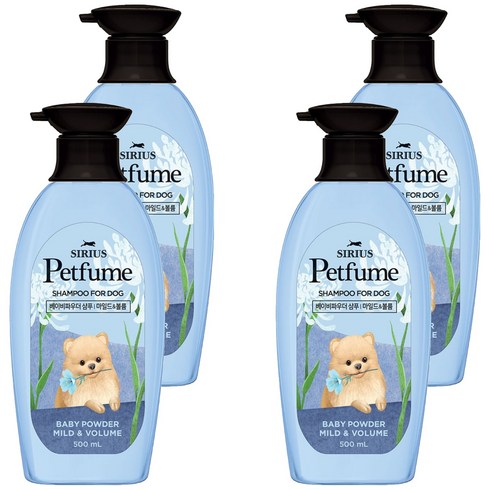 시리우스 펫퓸 마일드&볼륨 반려견 샴푸 베이비파우더, 500ml, 4개