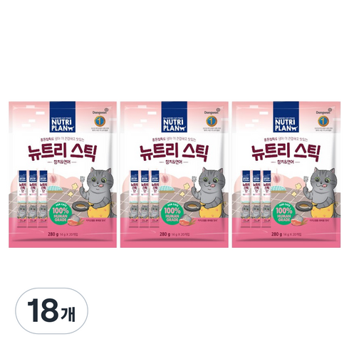 동원뉴트리플랜 고양이 뉴트리 스틱, 혼합맛(참치/연어), 280g, 18개