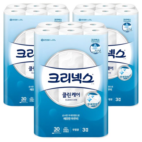 크리넥스 클린케어 롤화장지 3겹, 25m, 30개입, 3개