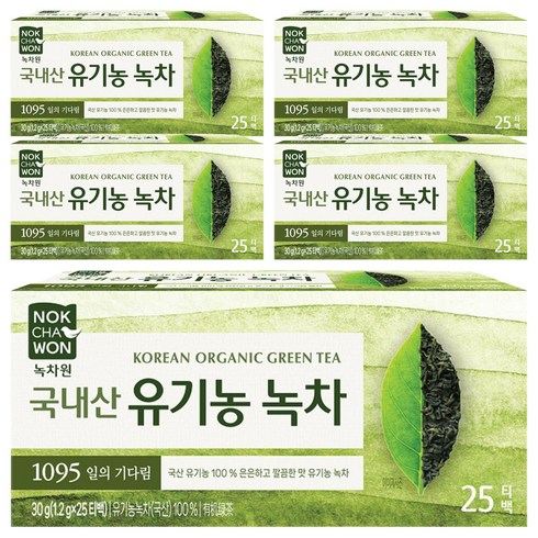 녹차원 국내산 유기농 순수녹차 티백, 1.2g, 25개입, 5개