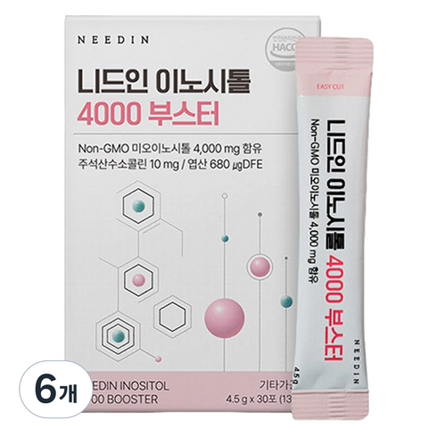 니드인 콜린 미오 이노시톨 4000 부스터 엽산 비타민 미네랄 30p, 135g, 6개