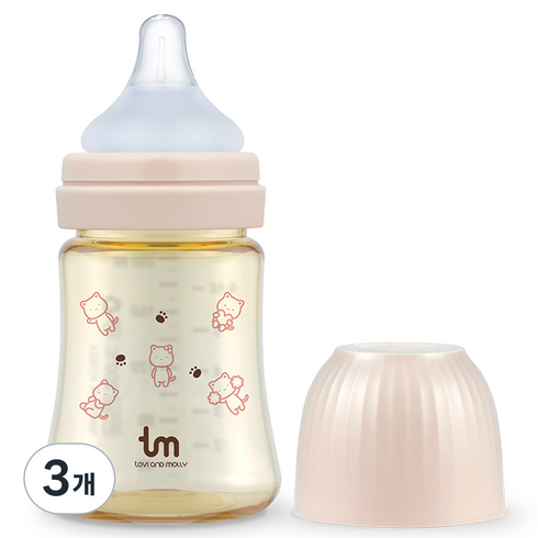 토비앤몰리 PPSU 싱글젖병, 몰리 핑크, 180ml, 3개