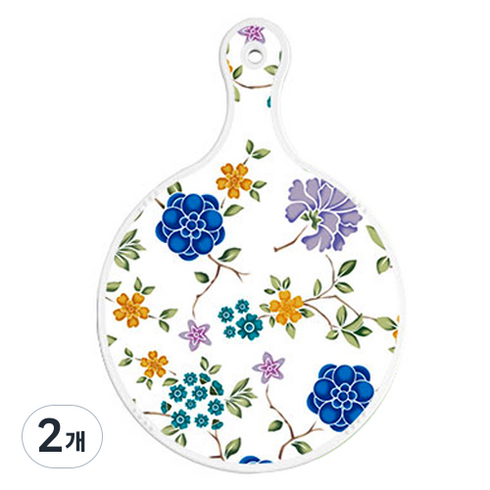 로엠디자인 양면 원형 서빙 도마 보드 로맨틱레드floral화이트, Cute부엉이, 2개