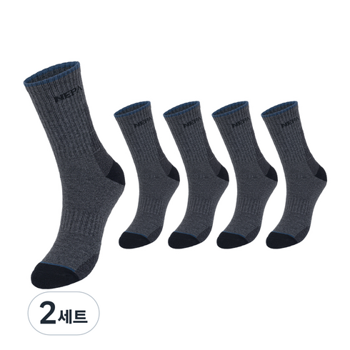 네파 남성용 퍼포먼스 쿠션 등산 장목 양말 5족 세트 NPCPFCRL, 그레이(NPCPFCRL-GR5), 2세트