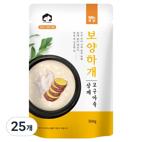 펫러닝 반려동물 전연령 보양하개 죽, 닭+고구마, 100g, 25개
