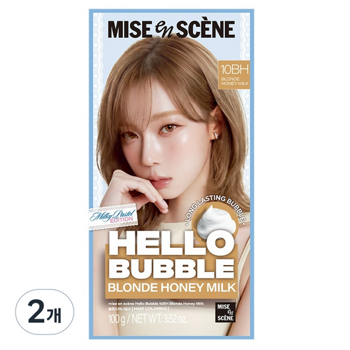 미쟝센 뉴 헬로버블 염색제, 10BH 블론드허니밀크, 2개