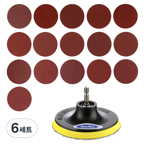 스탠맨 100mm 패드 + 원형사포 16종 세트, 6세트