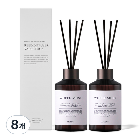 에이센트 퍼퓸드 디퓨저, 화이트머스크, 200ml, 8개