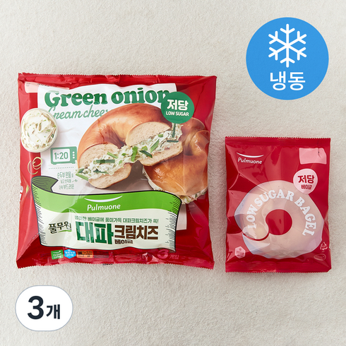 풀무원 대파 크림 치즈 베이글 3개입 (냉동), 405g, 3개