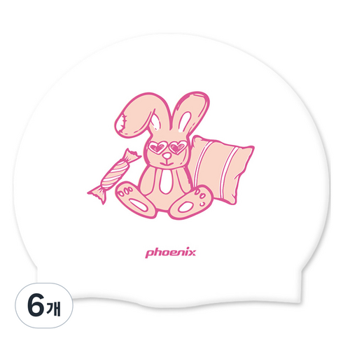 피닉스 디자인 실리콘 수영모, 캔디래빗화이트, 6개