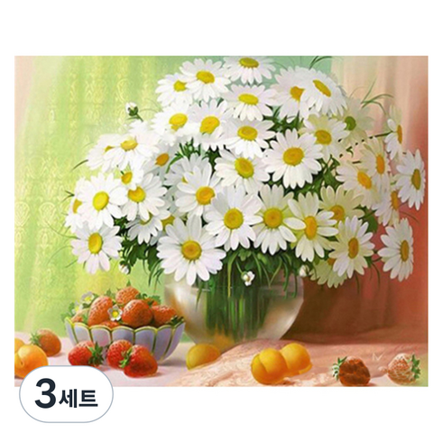 알로데 수채화 그림 플라워 벽 장식 DIY 보석 십자수 세트 라운드 40 x 50 cm, NO02, 3세트